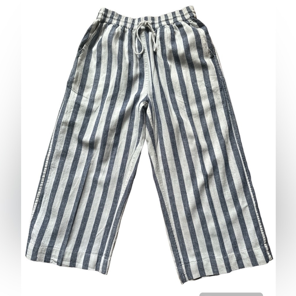 Beachlunchlounge Striped Linen Blend Cropped Wide Leg Pull-on Pants XS